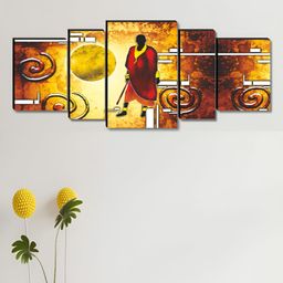Aura Yellow & Red 5 Pieces Wooden Wall Paintings-22