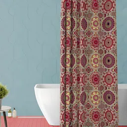 ArtzFolio Red and Beige Floral Printed Waterproof Shower Curtain-1