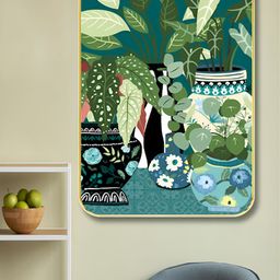 SAF Green & Blue Flowers Pots Printed Wooden Wall Painting-image-43