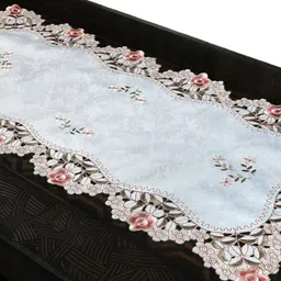 MONKDECOR White & Pink Embroidered TableRunners-20