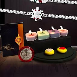 Raksha Bandhan Gift Set with Designer Rakhis, Candles, Roli-Chawal, Coin & Card-image-85