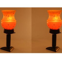 SOMIL Pack Of 2 Orange Printed Glass Cylindrical Shaped Table Lamp-image-12