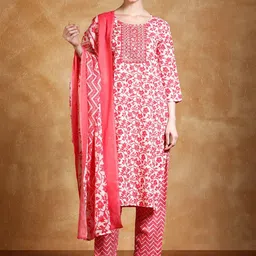 Varanga Women Floral Yoke Design Regular Kurta Sets With Dupatta-image-26