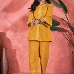 Sangria Schiffli Embroidered Pure Cotton Top & Trousers Co-Ord Set-picture-30