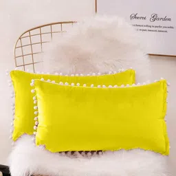 Cottonfry Yellow & White 2 Pieces Velvet Rectangle Cushion Covers-9