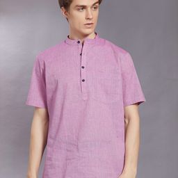 PulseIQ Band Collar Pure Cotton Straight Kurta-image-3