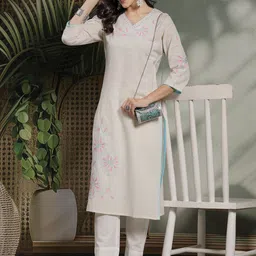Sangria Women Floral Embroidered Daily Cotton Straight Kurta-image-19