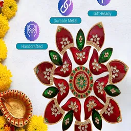 Kala Samarpan Green & Red Meenakari Foldable Rangoli With Centerpiece image 4