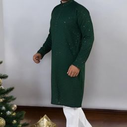 Atly Men Embroidered Regular Sequinned Kurta with Pyjamas image 3