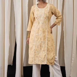 Anouk Floral Printed Round Neck Thread Work Straight Kurta-picture-49