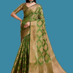 yourwish Woven Design Zari Organza Banarasi Saree-image-59