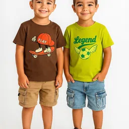 Nauti Nati Boys Pack of 2 Printed Antimicrobial Cotton T-shirt-image-19