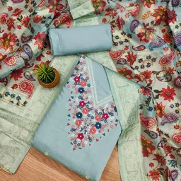DIVASTRI Floral Embroidered Thread Work Unstitched Dress Material-image-61