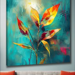Livin'luxe Green & Yellow Leafs Printed Canvas Wall Painting-image-55