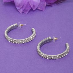 StyleCast Silver-Plated Circular Artificial Stones Studded Shaped Half Hoop Earrings-image-86