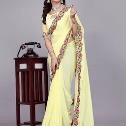 Sadika Floral Kantha Work Poly Georgette Kovai Saree-picture-15