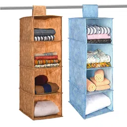 Kuber Industries Brown & Blue 2 Pieces Foldable Multi-Utility Organisers-28