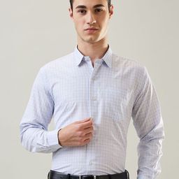 TIM PARIS Grid Tattersall Checked Spread Collar Pure Cotton Formal Shirt-image-22