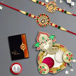 DeoDap Rakhi Pooja Thali Roli Chawal Coin & Greeting Card Rakhi Gift Set-image-82