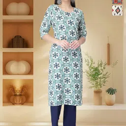 HERE&NOW Selection Of 3 Floral Printed Round Neck Straight Kurtas-15