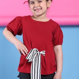Baawri Girls Solid Tie-Ups Round Neck Cotton Top-image-94