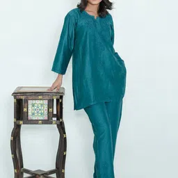 Ethnic Threads Floral Embroidered Chanderi Silk Tunic With Trouser-picture-54