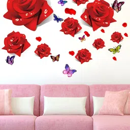 LANSTICK Red Roses With Butterflies Self-Adhesive Wall Sticker-image-86