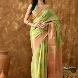 THE WEAVERS SHOP BY RAAVI Woven Design Zari Silk Blend Banarasi Saree-image-73