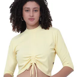 God's Club Women Colourblocked V-Neck Cut Outs T-shirt-picture-31