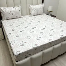 Pure Decor Mansion White & Brown Printed Pure Cotton 500TC King Bedsheet Set 2.74m x 2.74m-image-40