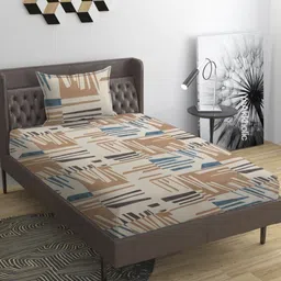 YaAkholic Brown 210 TC Single Bedsheet with 1 Pillow Covers-image-85