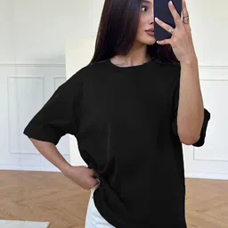 LULU & SKY Round Neck Drop-Shoulder Pure Cotton Oversized T-shirt-image-96