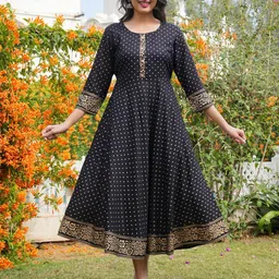 ANNAYEMA APPARELS Polka Dot Printed Round Neck Fit & Flare Maxi Dress-image-72