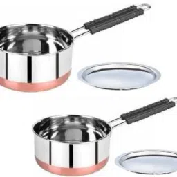 Pack of 2 Stainless Steel Copper Bottom Tea Pan/Sauce Pan with LID Sauce Pan 15 cm, 16 cm diameter with Lid 1.5 L, 1 L capacity-image-41