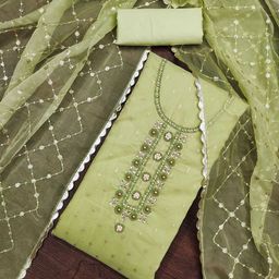 SHADOW & SAINING Geometric Woven design Organza Semi-Stitched Dress Material-image-85