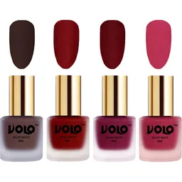 VOLO Set Of 4 Matte Nail Polish-8 ml-Tomato Red-Chocolate Brown-Passion Pink-Carrot Red-8