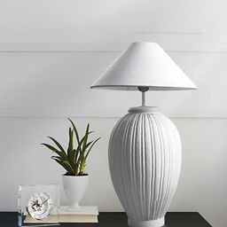 House Of Accents White Textured Wood Triangle Table Lamp-42