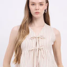 DressBerry Striped Tie-Up Neck Cotton Empire Top-image-33