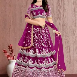 F Plus Fashion Girls Embellished Semi-Stitched Lehenga & Unstitched Blouse With Dupatta-image-62