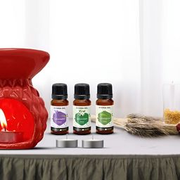 PEEPALCOMM 6Pcs Red Textured Ceramic T-light Aroma Diffuser With Oils - 15 ml Each-image-38