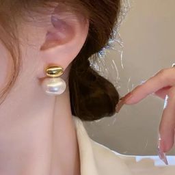 Estailo fashion Gold-Plated Pearls Circular Studs-10