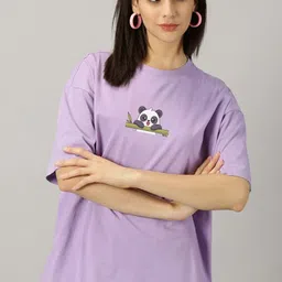 URBANICE Women Printed V-Neck Drop-Shoulder Sleeves T-shirt-image-63