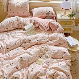 JC HOME Pink Solid Polycotton 4 Piece Double Extra Large Regular Bedding Set-picture-6
