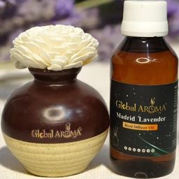 GLOBAL AROMA Madrid Lavender Fragracne Ethenic Flower Pot Reed Diffuser Set-11