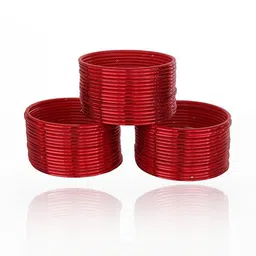 Guddan Set of 48 Red Glossy Metal Bangles image 2
