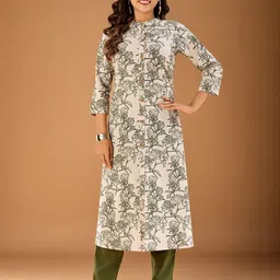 Inddus Women Floral Printed Mandarin Collar A-Line Kurta-image-95