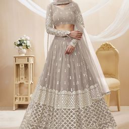 DIVASTRI Embroidered Mirror Work Semi-Stitched Lehenga & Unstitched Blouse With Dupatta-11