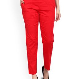 SRISARAS Women Cherry Red Mid-Rise Cotton Cigarette Trousers-image-41