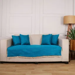 STITCHNEST Blue Solid Other 1 Piece Sofa Cover-image-32