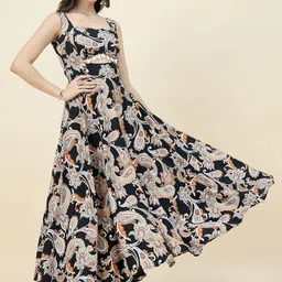 aayu Women Paisley Printed Square Neck Cut-Outs Fit & Flare Maxi Dress-image-23